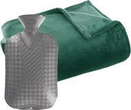 Atmosphera Fleece deken/plaid Groen 130 x 180 cm en een warmwater kruik 2 liter