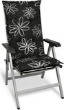 Beautissu Flores – Tuinkussen Hoge Rug 120x50x6 cm Zitkussen Tuinstoel UV-lichtecht Tuinstoelkussens Zwart Kussen met Print