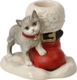 Goebel - Bougeoir de Noël Chat avec chaussure Terre cuite 8cm 1 bougie
