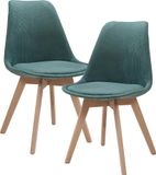 [en.casa] Eetkamerstoelen Fläten set van 2 stuks corduroy donkergroen en naturel