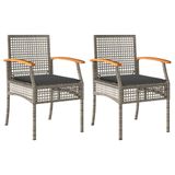 VidaXL Tuinstoelen 2 stuks met kussens, polyrattan en acaciahout, grijs