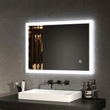 EMKE Badkamerspiegel, led-spiegel, 70 x 50 cm, rechthoekig, badkamerspiegel met aanraakschakelaar, anti-condens, koud wit licht