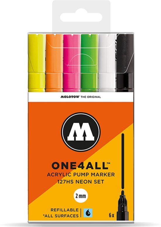 Molotow ONE4ALL Acryl stiften set - Neon 2 mm - 6 kleuren