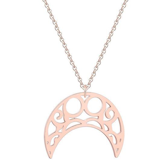 LGT JWLS Lookinggoodtoday Hippe dames ketting Staal Maan Hanger Rose
