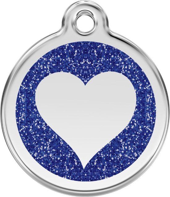 RedDingo Heart Navy glitter hondenpenning large/groot dia. 3,8 cm