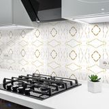 Ambiance Sticker Zelfklevende tegelmuurstickers voor keuken en badkamer - 24 cementtegelstickers in marmer- en goudtinten - 24 stickers van 10x10 cm