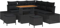 vidaXL Tuinbank Set 8-delig Zwart Poly Rattan