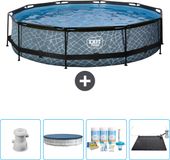 EXIT Rond Stone Frame Zwembad - 360 x 76 cm - Inclusief Pomp Afdekzeil - Onderhoudspakket - Solar Mat