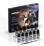Vallejo Hobbyverf Acrylverf - 77272 True Metallic Metal - Starter Set incl. 1 Miniatuur - 1 Penseel - Acryl Set - 12x Verf set - 12x 18 ml