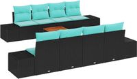 vidaXL Tuinbank - Set - 9 - st - Zwart - en - Turkoois - poly - rattan