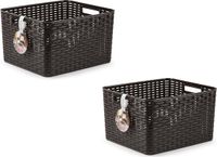 Plasticforte Panier de rangement - 6x - Panier d'armoire - rotin plastique - brun foncé - 28 Litres - 34 x 40 x 23 cm