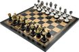 Pièces d'échecs italiennes, modèle classique, métal/bois + échiquier, or/noir, 33