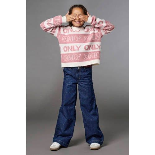 ONLY KIDS ONLY GIRL KOGCOMET wide leg jeans met strass-steentjes - donkerblauw