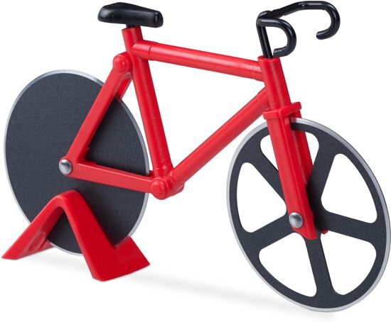 Relaxdays pizzasnijder fiets - pizzames racefiets - pizzaroller - origineel - deegroller rood