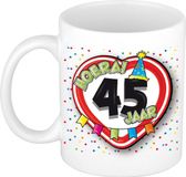Bellatio Decorations Mok 45 jaar - Hartje Verkeersbord - Multi - 300 ml
