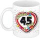 Bellatio Decorations Mok 45 jaar - Hartje Verkeersbord - Multi - 300 ml