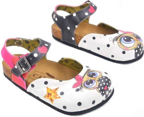 GOBY Cute Owl Clogs Slippers White & Pink Size 35