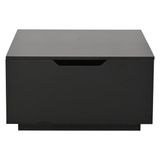 MODFU Zwarte hoogglans salontafel 70x70x38 cm met LED, hefmechanisme, lade en verborgen opbergruimte met klepdeur