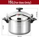 Aluminium cocotte minute - 15 litres cocotte minute - Utilisation gaz - Grande capacité, idéal pour usage domestique et restauration - Antidéflagrant - Non compatible induction - 15 litres