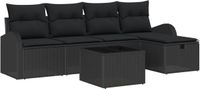 vidaXL Tuinbank Set 6-delig Zwart Polyrotan