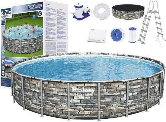 Bestway Power Steel zwembad 671 x 132 cm - Steen-look - complete set