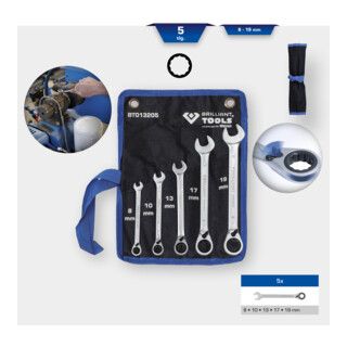 Brilliant Tools Ratcheting Wrench Set, 5-Piece, 8-19mm