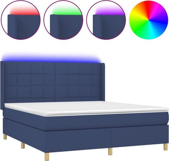 vidaXL Boxspring met matras en LED stof blauw 180x200 cm