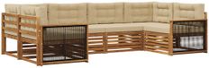 vidaXL - Ensemble de salon d'angle - 6 places assises - Naturel et Beige - Acacia massif