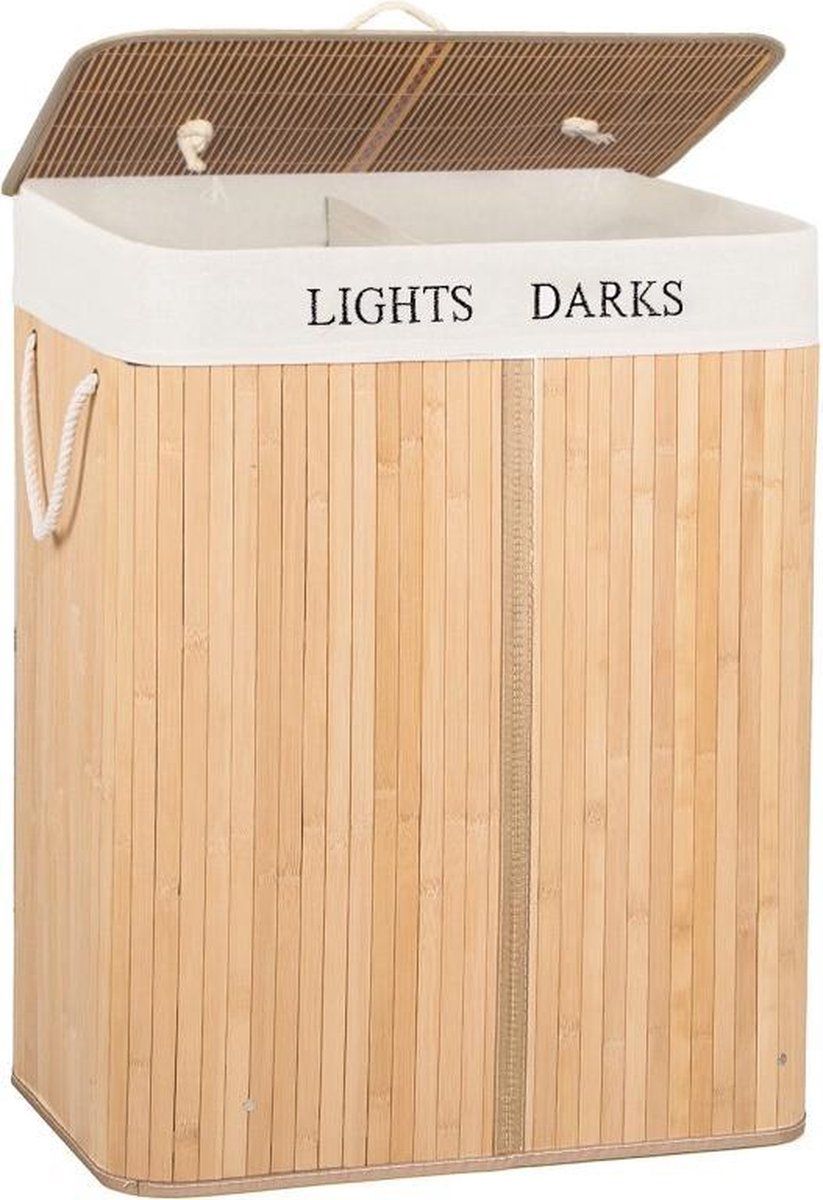 springos Dubbele Wasmand | 2 Vakken | Opvouwbaar | 100 Liter | Naturel