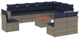 vidaXL set de 11 pièces de salon de jardin avec coussins, gris, polyrotin