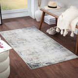 Livabliss Utrecht Abstract tapijt - tapijtloper voor de woonkamer, 80 x 150 cm, hal, eetkamer, modern marmeren tapijt, zacht, luxe, onderhoudsvriendelijk, grootpolig, groot, ivoor, grijs en blauw