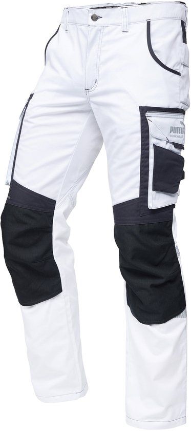 PUMA Workwear Precision X Werkbroek met Kniezakken en Versterkte Knieën - Wit/Zwart - 48