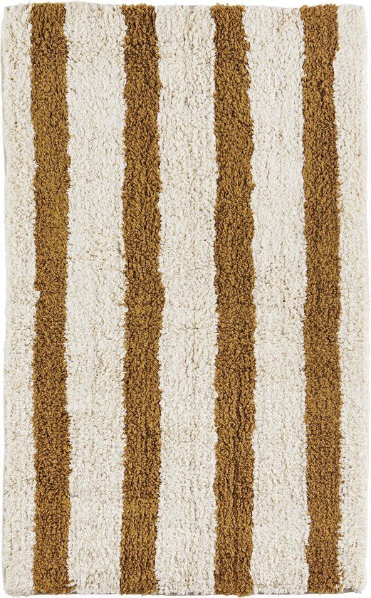 Madam Stoltz Gestreepte Badmat Mosterd/Wit Katoen 50x80cm