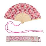 Fisura Houten waaier met roze tribal patroon, modieus handaccessoire met polsband, kleurrijke zomerstijl voor strand, vakantie en festival, cadeau-idee voor dames, 42,5 x 23 cm