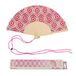 Fisura Houten waaier met roze tribal patroon, modieus handaccessoire met polsband, kleurrijke zomerstijl voor strand, vakantie en festival, cadeau-idee voor dames, 42,5 x 23 cm
