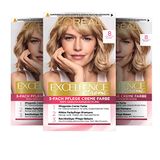 L'Oréal Paris Set van 3 permanente kleuring voor grijs haar, 100% grijsdekking, met kleuring, shampoo en verzorgingscrème, 3 lagen, Excellence crème, blond 8, 3 x 268