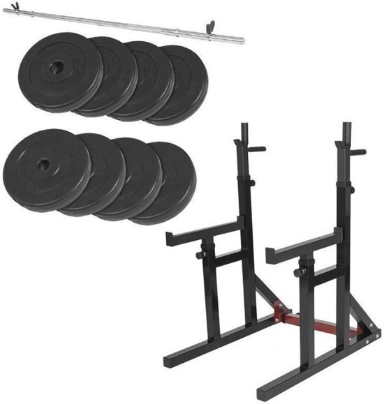 - Gorilla Sports Multi Squat Rack belastbaar tot 260kg + 40 kg halterset