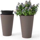 Coast Ensemble de 2 jardinières Coast - avec pot intérieur et trous de drainage - résistantes aux intempéries - marron - 45 cm de hauteur
