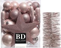 Decoris Kerstversiering 35x stuks - 5-6-8 cm kerstballen - ster piek - folieslingers lichtroze - kunststof