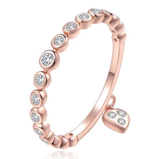 LGT JWLS Lookinggoodtoday Dames Ring Rose kleurig Verguld met Zirkonia en Hartje-18mm