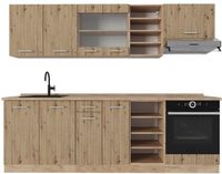 Vicco R-Line Complete keukeneenheid – 240 cm zonder werkblad Artisanaal eiken/Goudkraft eiken