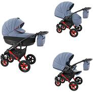 Lux4Kids Kinderwagen 2in1 3in1 Isofix Buggy autostoel wikkeltas Sev by ChillyKids 3in1 mit Babyschale Denim XSE-6