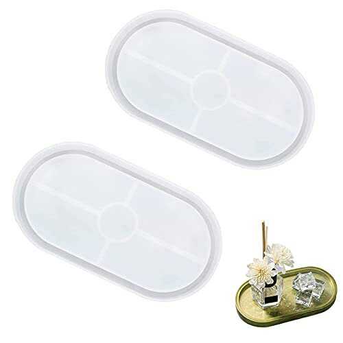 Cutefly 2 stuks siliconen vormen gietvorm, witte ovale siliconen vorm, onregelmatige vormen worden gebruikt om onderzetters, asbakken, sieradenkistjes, trays en woonkamerdecoraties te maken