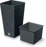 Prosperplast Plantenpot Furu Stripes - Antraciet - Vierkant - Kunststof - 26.5 x 50 cm