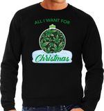 Bellatio Decorations Wiet Kerstbal sweater / Kerst trui All i want for Christmas zwart voor heren - Kerstkleding / Christmas outfit L