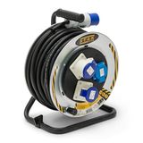 STAK Professionele industriële kabelhaspel, 33 meter, IP44, met kabel H07RN-F 3G2,5 mm², 2 CEE-stopcontacten + 1 Schuko, CEE-stekker 16 A, elektrische verlenging voor bouwplaats, camper, camping en