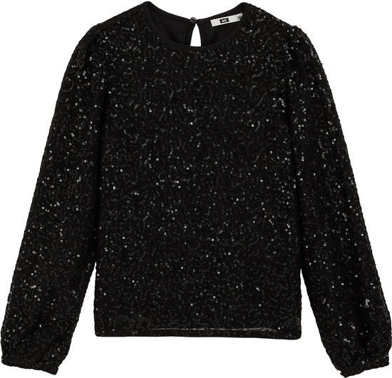 WE Fashion Meisjes T-shirt met pailletten - Zwart - Maat 122/128