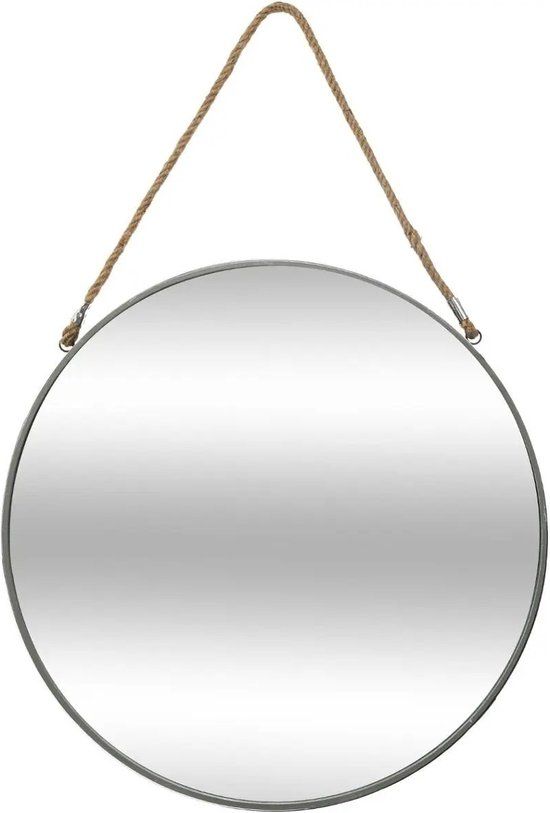 Atmosphera Round Mirror D55 cm - Gray Metal with Rope
