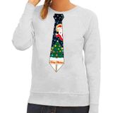 Bellatio Decorations Foute kersttrui - sweater - met stropdas kerst print - grijs - voor dames M