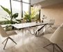 Edge Table à manger céramique Calacatta Luxe blanc-or-gris 200-300x100 spider plat acier inox extensible